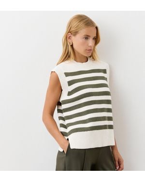 Finery London Lexi Khaki Striped Jumper Vest - Natural