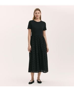 Finery London Brea Cotton Broderie Midi T-Shirt Dress - Black