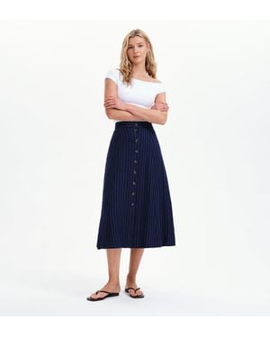 Finery London Frances Button-Through Tailored Midi Skirt - Blue