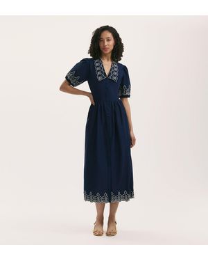 Finery London Arianna Embroidered Cotton Midi Dress - Blue