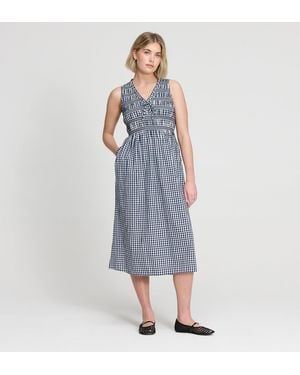 Finery London Hadlee Cotton Gingham Shirred Bodice Sleeveless Midi Dress - Blue