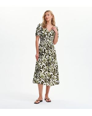 Finery London Dolly Puff Sleeve Shirred Waist Smock Midi Dress - Green