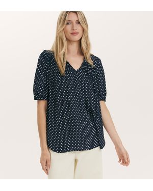 Finery London Macie Polka Dot Crepe Blouse - Blue