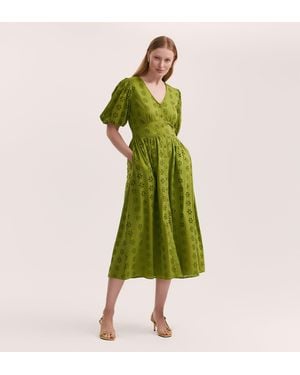 Finery London Una Embroidered Cotton Midi Tea Dress - Green