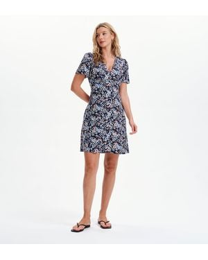 Finery London Orlagh Button-Through V-Neck Short Dress - Blue