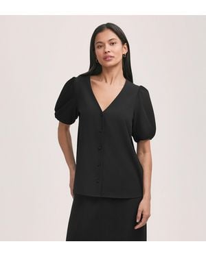 Finery London Fleur Crepe Short Sleeve Button Up Blouse - Black