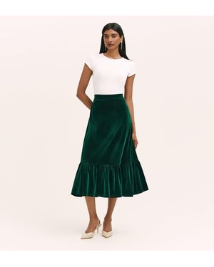 Finery London Joline Velvet Midi Skirt - Green