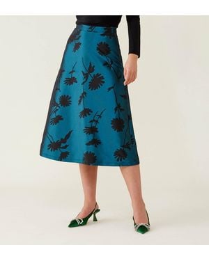 Finery London Naia Taffeta Floral Skirt - Blue