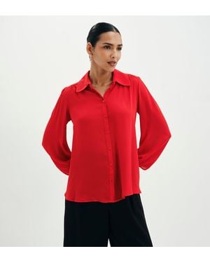 Finery London Melina Button Through Lightweight Yoke Blouse - Red