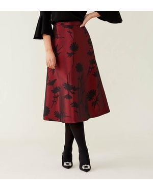 Finery London Naia Taffeta Burgundy Floral Skirt - Red