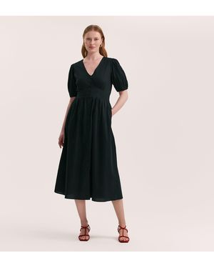 Finery London Addison Cotton Midi Tea Dress - Black