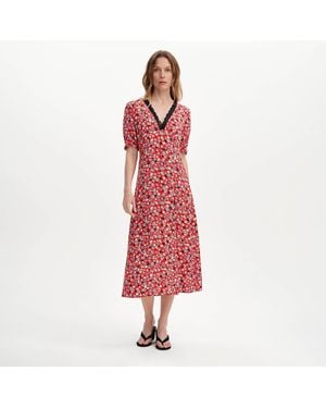 Finery London Elish Lace Trim Puff Sleeve Midi Dress - Red