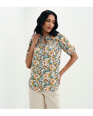 Finery London Macie Shirred Yoke Puff Sleeve Top - Multicolour