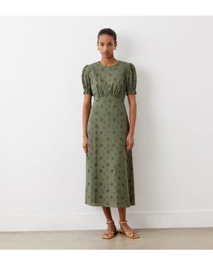 Finery London Mela Broderie Anglaise Cotton Midi Dress - Green