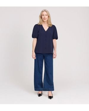 Finery London Fleur Button Down Short Sleeve Top - Blue