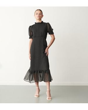 Finery London Camile Midi Polka Dot Dress - Black