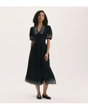 Finery London Arianna Embroidered Cotton Midi Dress - Black