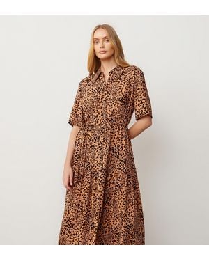 Finery London Zara Print Midi Shirt Dress - Brown