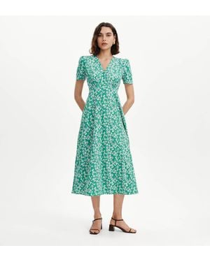 Finery London Nieve Empire Waist V-Neck Midi Dress - Green