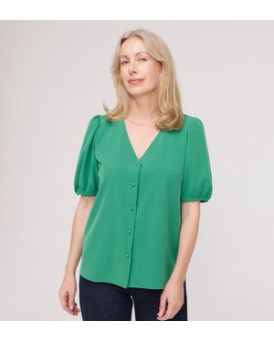 Finery UK Fleur Button Down Short Sleeve Top - Green