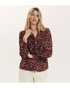 Finery UK Lindsay Animal Print Pussy Bow Blouse - Brown
