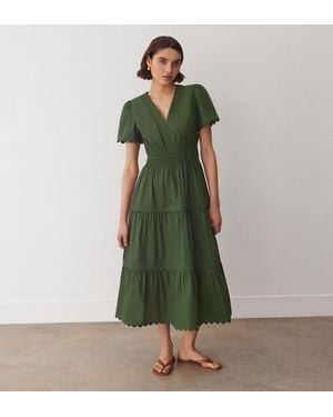 Finery London Wren Tiered Cotton Midi Dress - Green