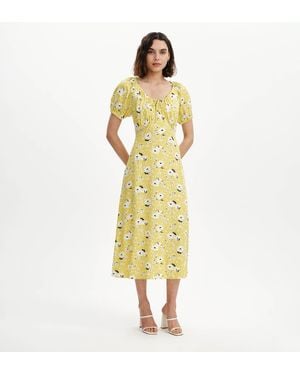 Finery London Jada Puff Sleeve Empire Waist Midi Dress - Yellow