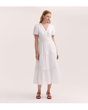 Finery UK Wren Cotton Midi Tiered Dress - Pink