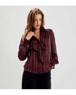Finery London Mavis Pussy Bow Button-Through Chiffon Blouse - Red