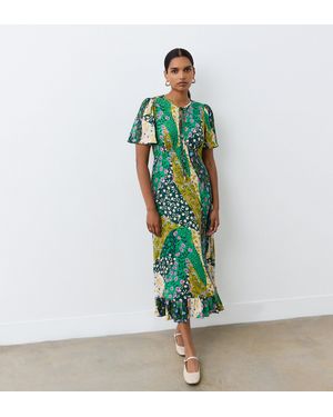 Finery London Isabella Tie Neck Crepe Midi Dress - Green