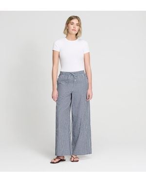Finery London Dixie Cotton Gingham Wide Leg Drawstring Trousers - Blue