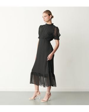 Finery London Camille Chiffon Polka Dot Midi Dress - Black