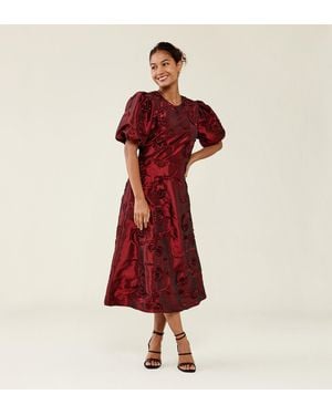 Finery London Silas Taffeta Midi Dress - Red