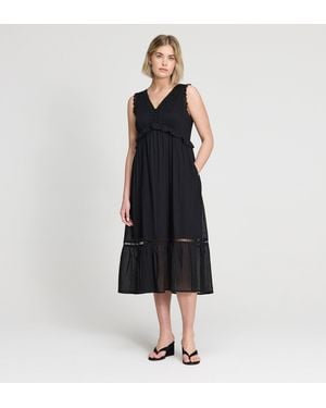 Finery London Myriam Cotton Lace Sleeveless Tiered Midi Dress - Black