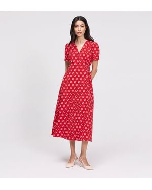 Finery London Nieve Empire Waist V-Neck Midi Dress - Red