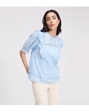 Finery London Jolin Lace Cotton Puff Sleeve Top - Blue