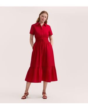 Finery London Penny Cotton Midi Shirt Dress - Red