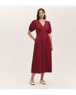 Finery London Addison Seersucker Midi Tea Dress - Red