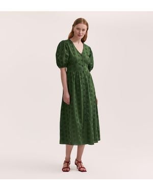 Finery London Una Embroidered Cotton Midi Tea Dress - Green