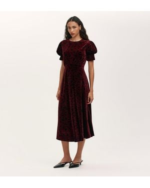 Finery London Mela Velvet Midi Tea Dress - Red