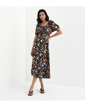 Finery London Jada Puff Sleeve Empire Waist Midi Dress - Black