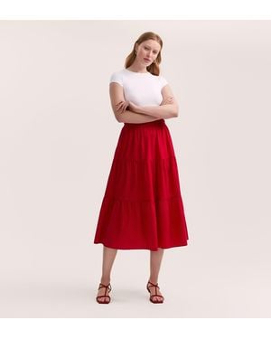 Finery London Harleen Cotton Midi Skirt - Red