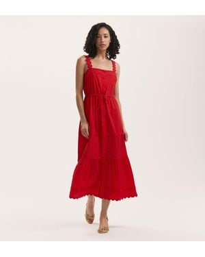 Finery London Hallie Ric Rac Trim Cotton Midi Dress - Red