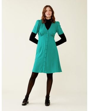 Finery London Mala Polka Dot Knee Length Dress - Green