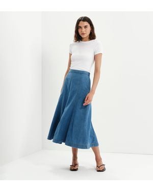 Finery London Dana Denim Flare A-Line Midi Skirt - Blue