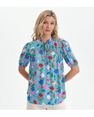 Finery London Macie Shirred Yoke Puff Sleeve Top - Blue
