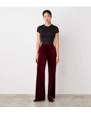 Finery London Reyna Velvet Wide Leg Trousers - Red