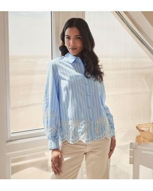 Finery London Sydnee Cotton Broderie Blouson Sleeve Shirt - Blue