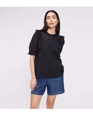 Finery London Jolin Lace Cotton Puff Sleeve Top - Black