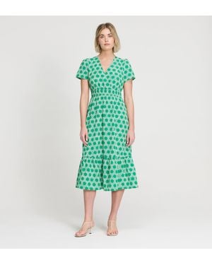 Finery UK Deena Polka Dot Wrap Tiered Midi Dress - Green